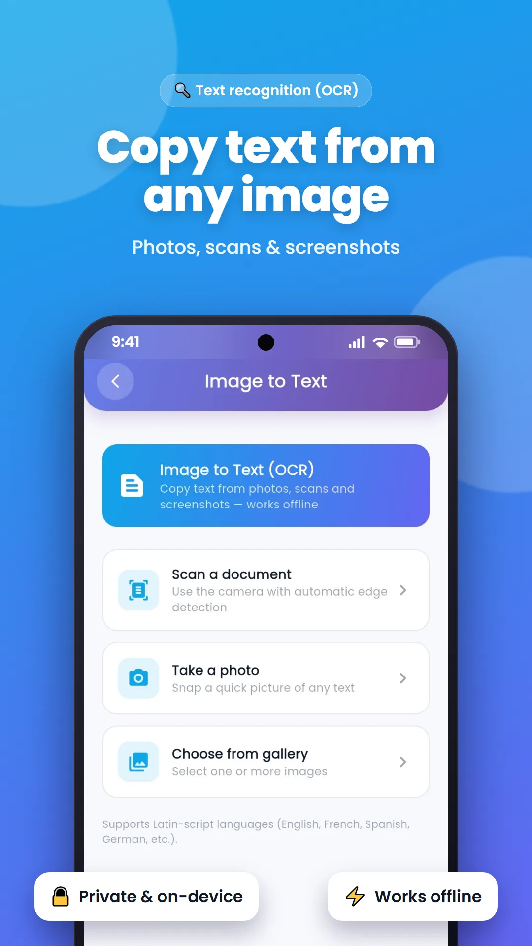PageMate: Copy text from any image, privately on your phone and offline